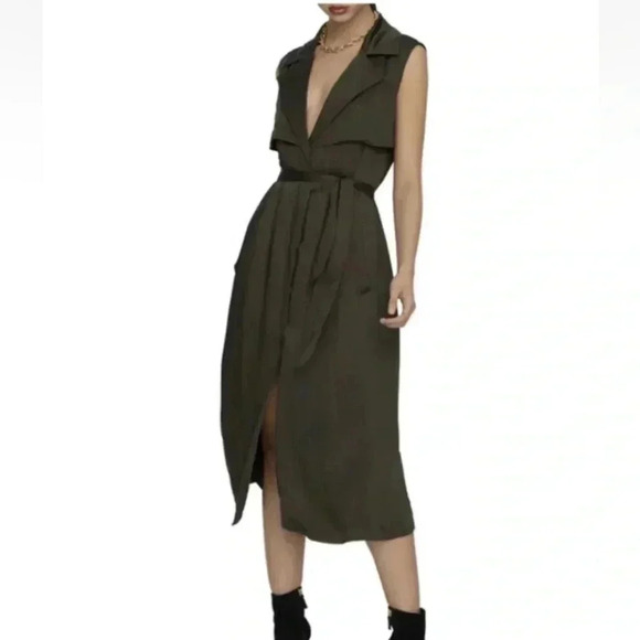 NWT GOOD AMERICAN Sleeveless Trench Midi  Dress in Hunter03 Satin Green Sz 6/3X - Picture 1 of 9